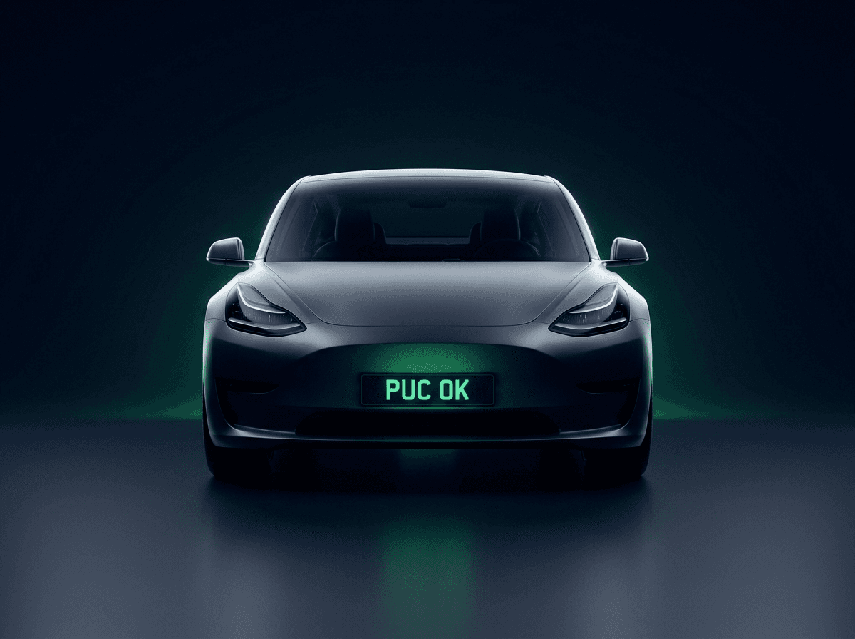 Vehicle with illuminated digital emission plate